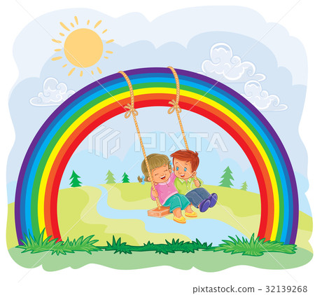 Carefree young children swinging on the rainbow 32139268