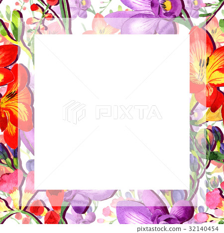 Wildflower fresia flower frame in a watercolor Wildflower fresia flower frame in a watercolor 32140454