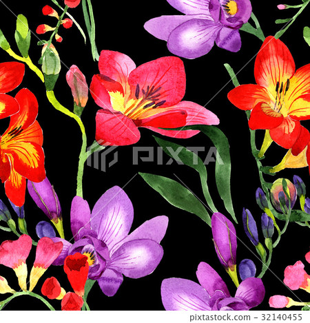 Wildflower fresia flower pattern in a watercolor Wildflower fresia flower pattern in a watercolor 32140455