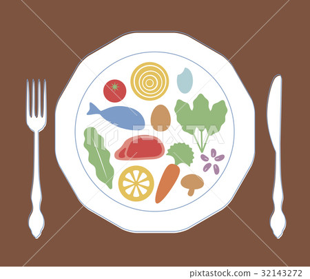 Food ingredients lined up in dishes 32143272