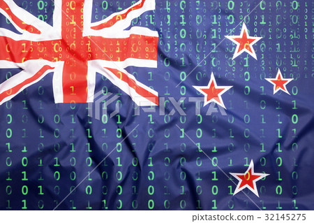 Binary code with New Zealand flag      32145275