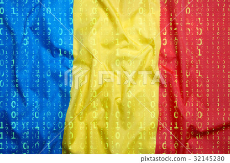 Binary code with Romania flag, data protection Binary code with Romania flag, data protection 32145280
