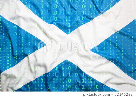 Binary code with Scotland flag, data protection    32145282