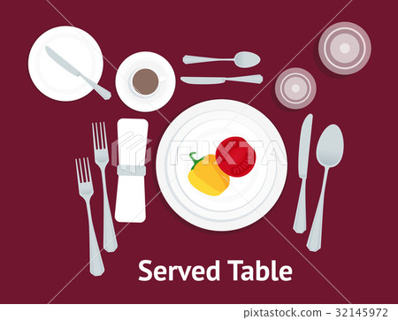 Cartoon Table Setting Place Formal with Vegetables 32145972