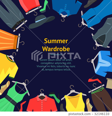 Man and Woman Clothes Banner Card Circle. Vector Man and Woman Clothes Banner Card Circle. Vector 32146110