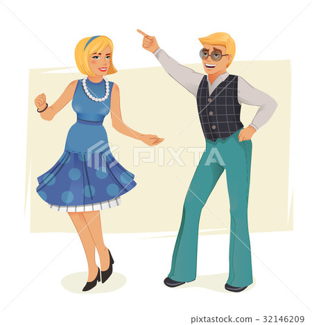 Dancing people in retro style. 32146209