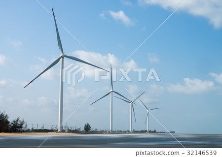 Wind turbine on the beach at south of Thailand. 32146539