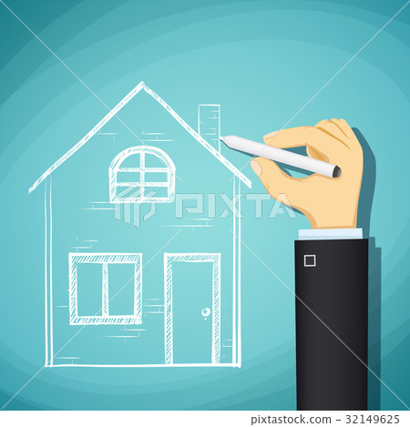 Human hand draws a sketch of the house. Human hand draws a sketch of the house. 32149625