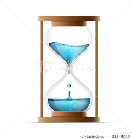 Hourglass with water. Water drips into the watch. 32149930