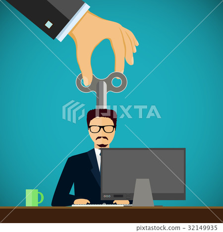 Man sitting on the workplace. Personnel Management Man sitting on the workplace. Personnel Management 32149935