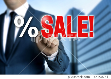 SALE touchscreen is operated by businessman SALE touchscreen is operated by businessman 32150231