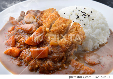 Rice with deep fried pork and curry . 32150307
