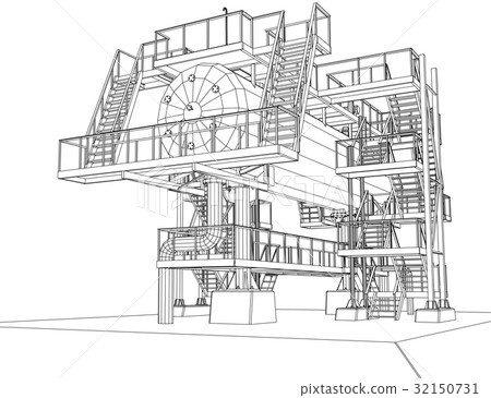 Wire-frame Oil and Gas industrial equipment. Wire-frame Oil and Gas industrial equipment. 32150731