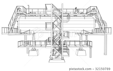 Wire-frame Oil and Gas industrial equipment. 32150789