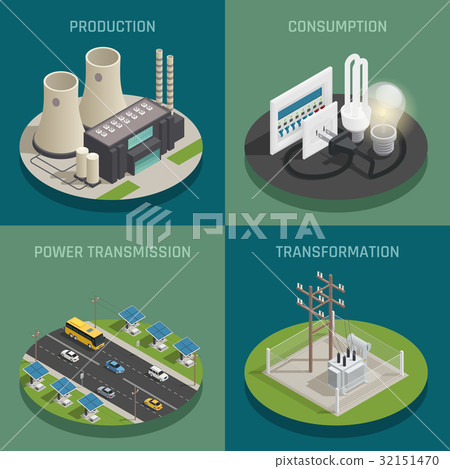 Electric Power 4 Isometric Icons - Stock Illustration [32151470] - PIXTA