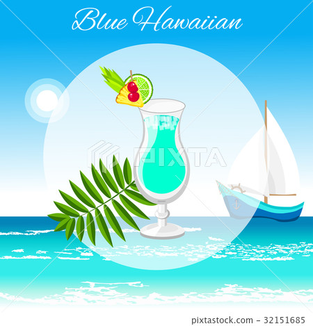 Blue Hawaiian cocktail  on the seaside background 32151685