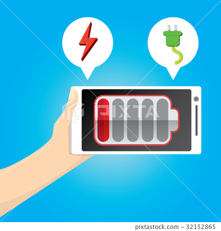 Android Red Battery Icon smartphone with red low battery icon on screen. - Stock Illustration ...