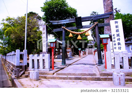 下野國一神社八幡宮神社雕像鳥居/公司石足利市指定重要文化財產（足利八幡宮）栃木縣足利市 32153321