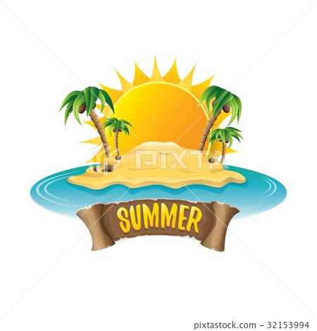 vector summer label with island tropical beach vector summer label with island tropical beach 32153994
