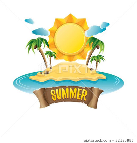 vector summer label with island tropical beach vector summer label with island tropical beach 32153995