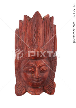 Wooden carved Sri Lankan mask isolated on white Wooden carved Sri Lankan mask isolated on white 32155166