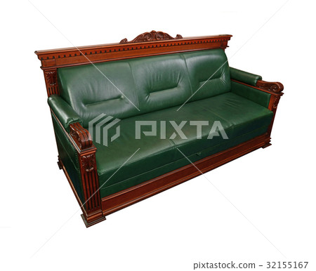 Green leather coach sofa isolated on white Green leather coach sofa isolated on white 32155167