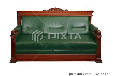 Green leather coach sofa isolated on white Green leather coach sofa isolated on white 32155168