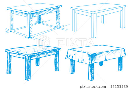 Sketch set isolated furniture. Different  tables. 32155389