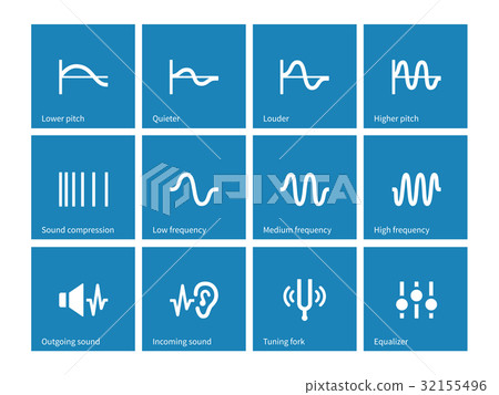 Sound wave types icons on blue background. 32155496