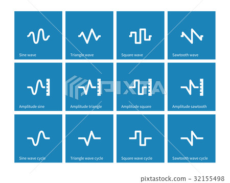 Music waves icons on blue background. 32155498