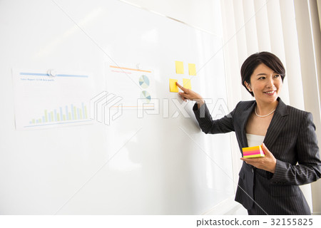 業務會議核心工作會議承運人女性女性粘滯便箋過帳 32155825