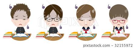 Tired students studying to study 32155972