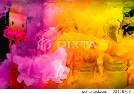 splash water color ink into the hot tone color  32156766
