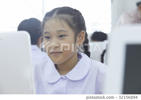 the pupil is looking at something on computer screen 32156894