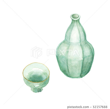 清酒瓶和杯子 32157688