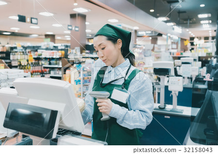 super, supermarket, cash register 32158043