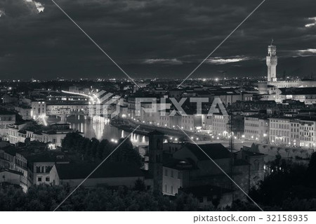 Florence skyline night black and white 32158935