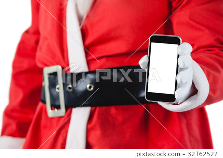 Santa claus showing mobile phone against white background 32162522