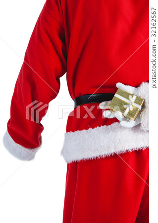 Santa clause holding a gift box behind his back 32162567