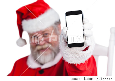 Portrait of santa claus showing mobile phone Portrait of santa claus showing mobile phone 32163357