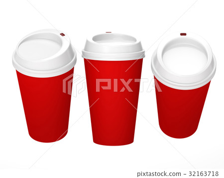 Red blank coffee cup with white cap Red blank coffee cup with white cap 32163718