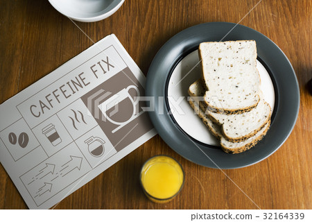 Breakfast with Illustration of coffee shop advertisement on newspaper Breakfast with Illustration of coffee shop advertisement on newspaper 32164339