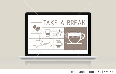 Illustration of coffee shop advertisement on laptop Illustration of coffee shop advertisement on laptop 32166068