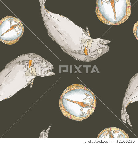Streaming mackerel in a basket , seamless pattern. Streaming mackerel in a basket , seamless pattern. 32166239