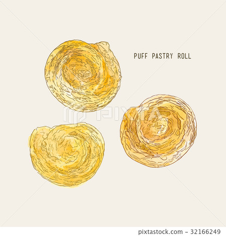 puff pastry roll , hand drawn water color vector. 32166249