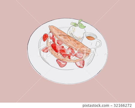 strawberry waffle, illustration vector.  32166272