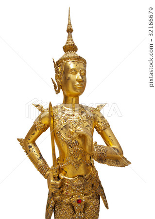 Statue of a golden kinnara in Bangkok (Thailand) 32166679