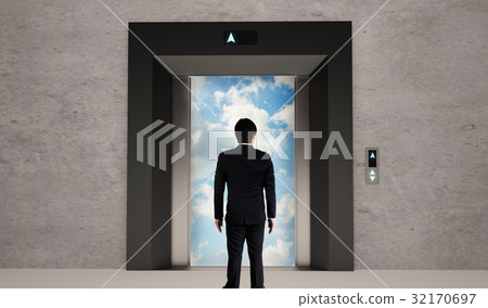 Business man and elevator open Business man and elevator open 32170697