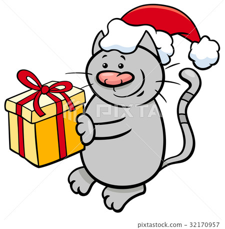Cat With Christmas Present Cartoon Stock Illustration 32170957 Pixta