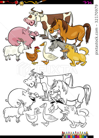 cartoon farm animals coloring book 32170979
